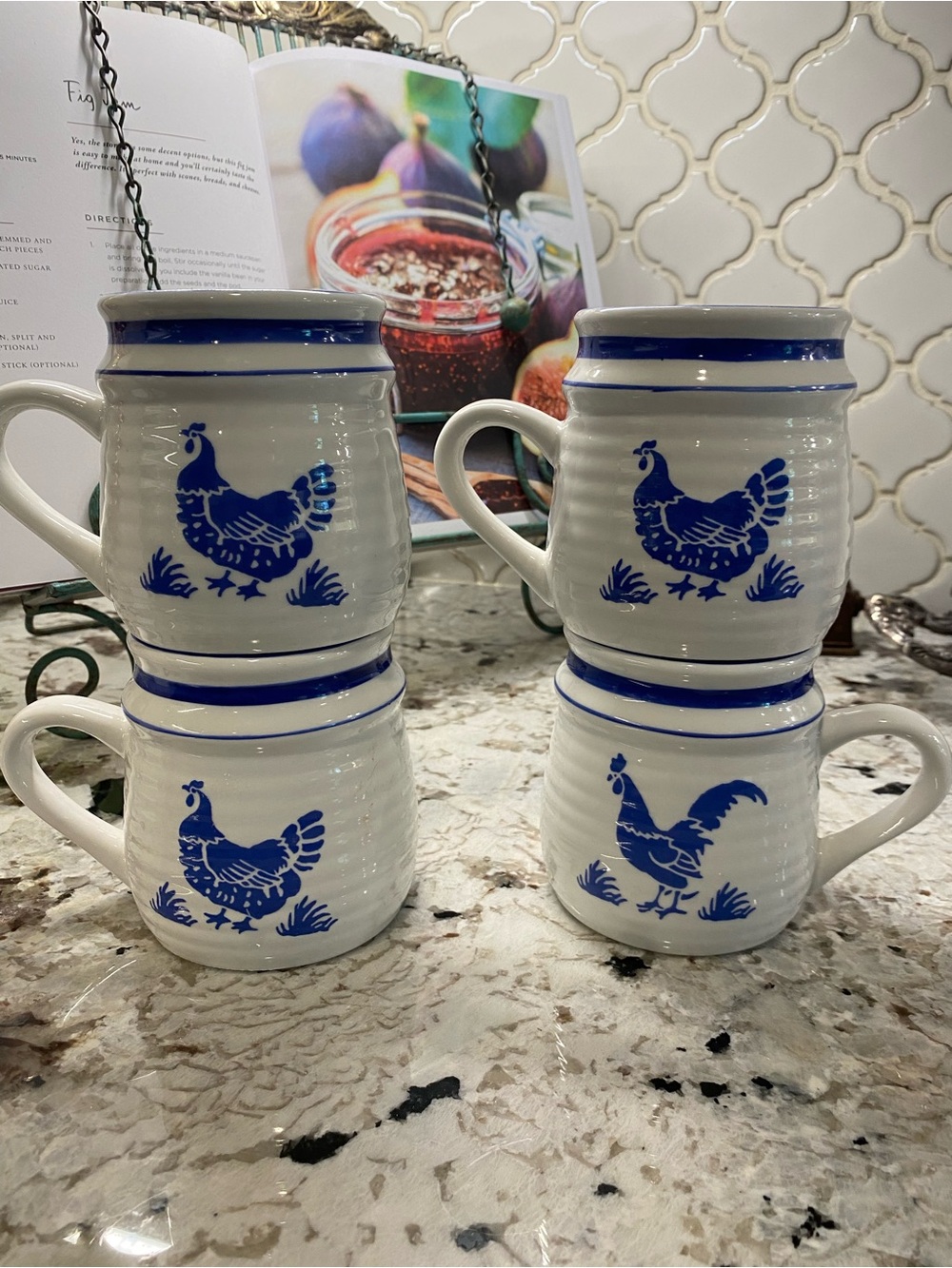 Blue Rooster Ceramic Mugs - Set of 4